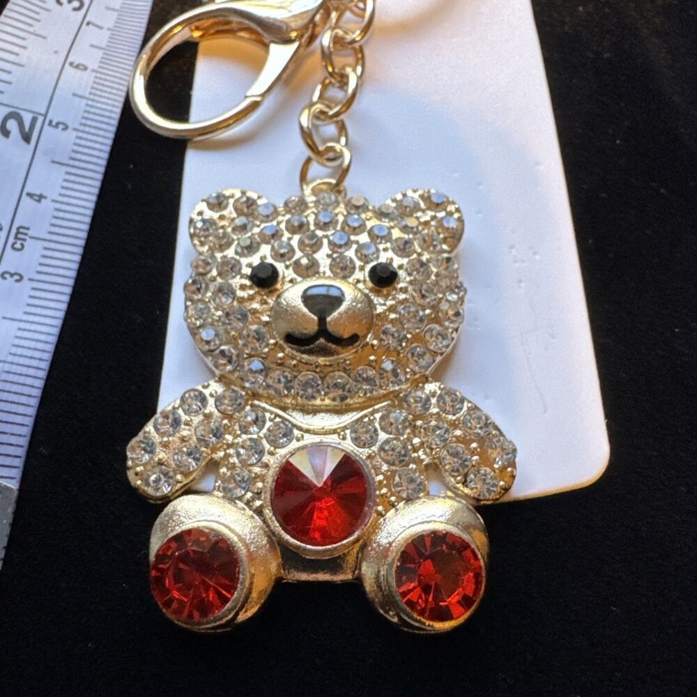 Bag Keychain Cute Bear Rhinestone Bag Charm Rhinestone Keyring Red Gold New